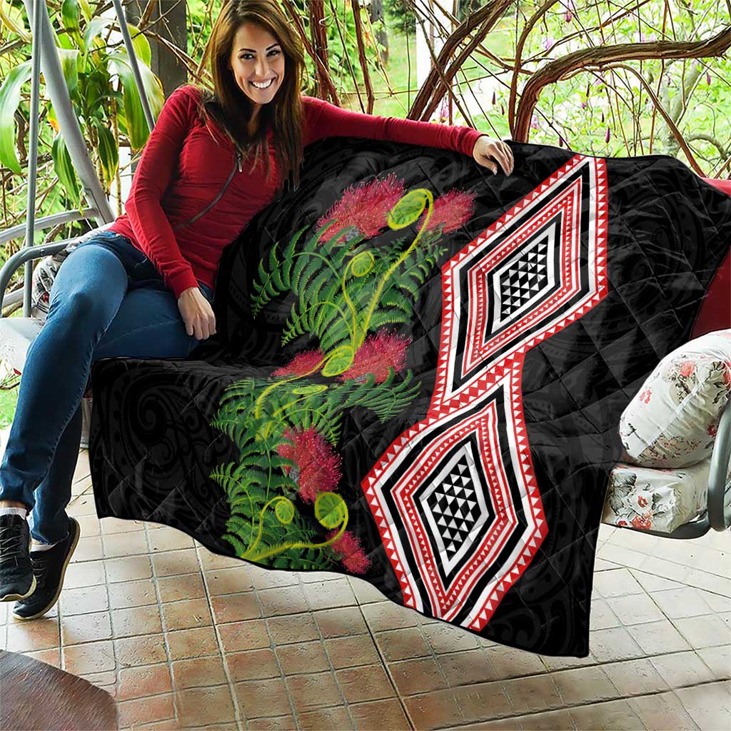 Aotearoa Tukutuku Motif Quilt Pohutukawa and Fern Leaves LT03 - Polynesian Pride