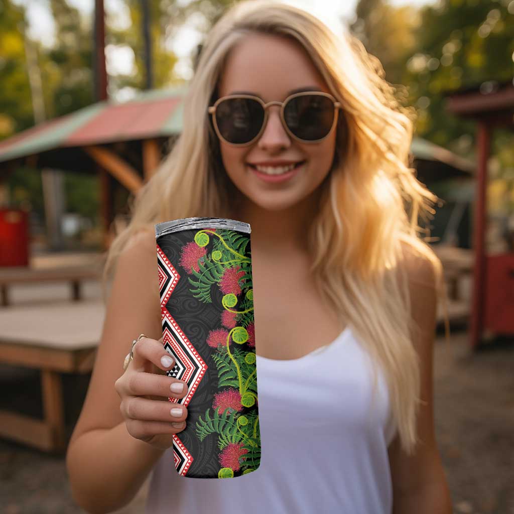 Aotearoa Tukutuku Motif Skinny Tumbler Pohutukawa and Fern Leaves LT03 - Polynesian Pride
