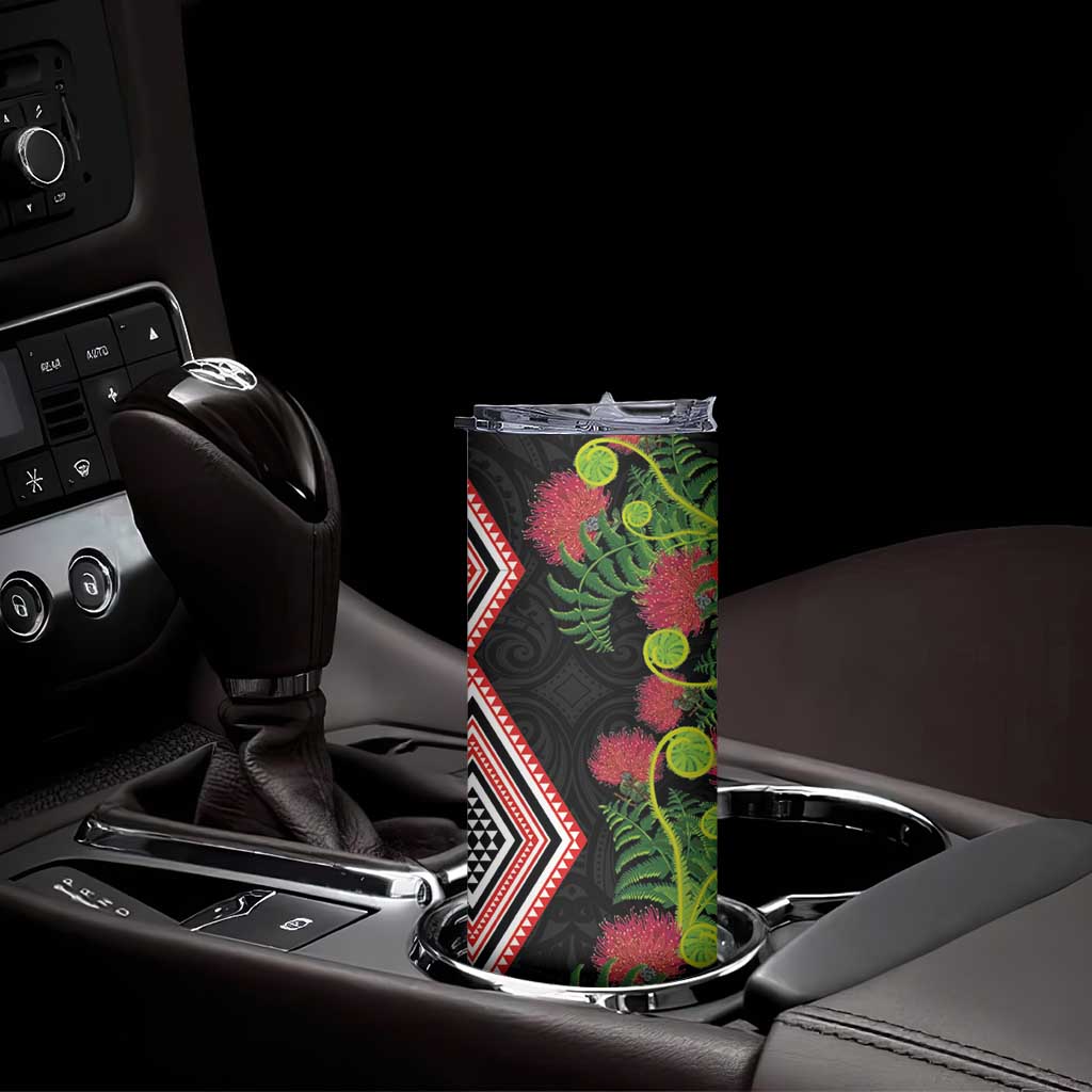 Aotearoa Tukutuku Motif Skinny Tumbler Pohutukawa and Fern Leaves LT03 - Polynesian Pride