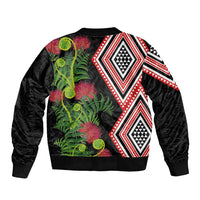 Aotearoa Tukutuku Motif Sleeve Zip Bomber Jacket Pohutukawa and Fern Leaves LT03 - Polynesian Pride