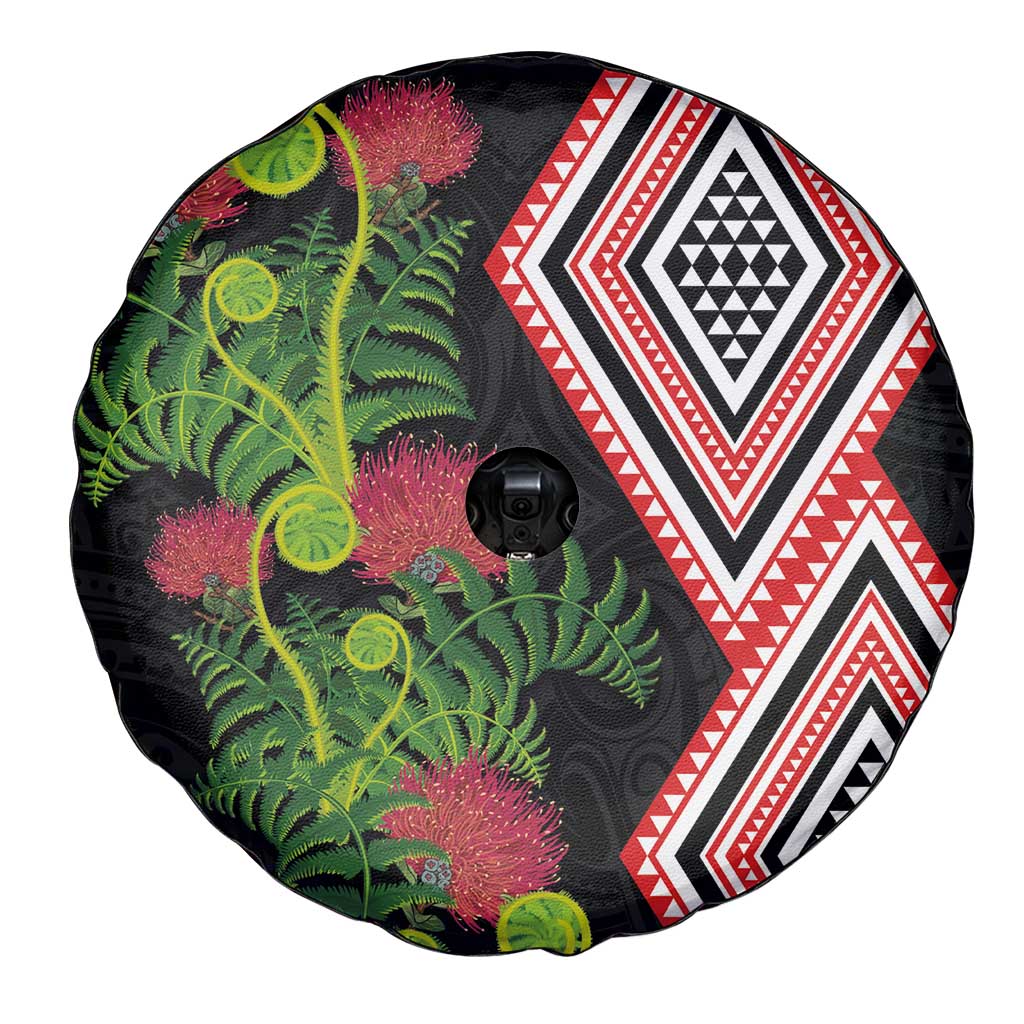 Aotearoa Tukutuku Motif Spare Tire Cover Pohutukawa and Fern Leaves