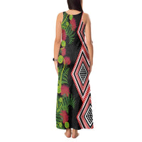 Aotearoa Tukutuku Motif Tank Maxi Dress Pohutukawa and Fern Leaves LT03 - Polynesian Pride