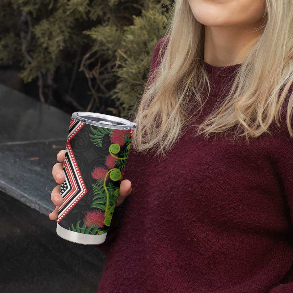 Aotearoa Tukutuku Motif Tumbler Cup Pohutukawa and Fern Leaves