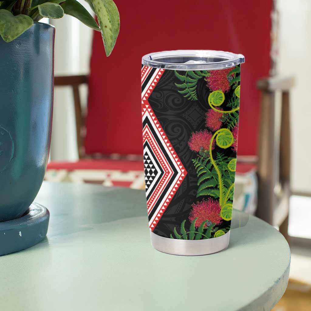 Aotearoa Tukutuku Motif Tumbler Cup Pohutukawa and Fern Leaves