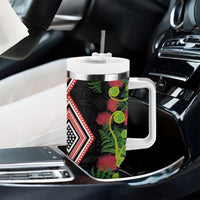 Aotearoa Tukutuku Motif Tumbler With Handle Pohutukawa and Fern Leaves