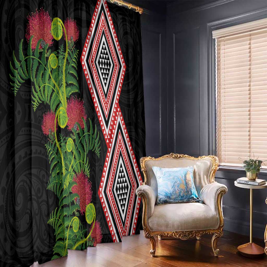 Aotearoa Tukutuku Motif Window Curtain Pohutukawa and Fern Leaves