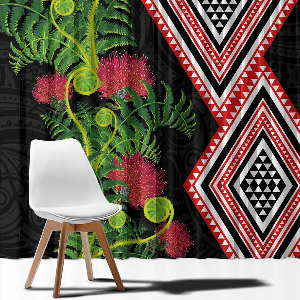 Aotearoa Tukutuku Motif Window Curtain Pohutukawa and Fern Leaves