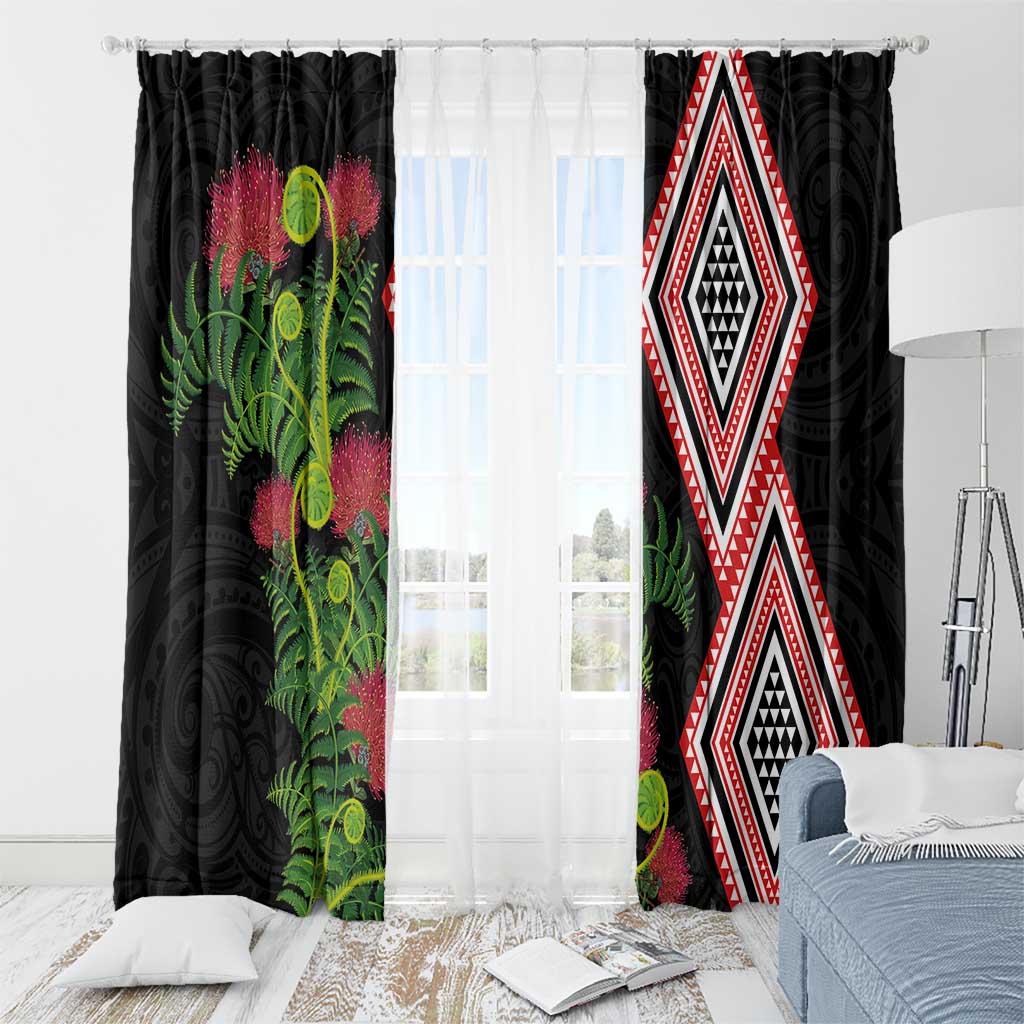 Aotearoa Tukutuku Motif Window Curtain Pohutukawa and Fern Leaves