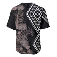 Aotearoa Tukutuku Motif Baseball Jersey Pohutukawa and Fern Leaves Grayscale Color