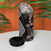 Aotearoa Tukutuku Motif 4 in 1 Can Cooler Tumbler Pohutukawa and Fern Leaves Grayscale Color