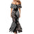 Aotearoa Tukutuku Motif Family Matching Mermaid Dress and Hawaiian Shirt Pohutukawa and Fern Leaves Grayscale Color