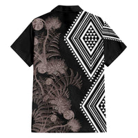 Aotearoa Tukutuku Motif Family Matching Off The Shoulder Long Sleeve Dress and Hawaiian Shirt Pohutukawa and Fern Leaves Grayscale Color