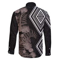 Aotearoa Tukutuku Motif Family Matching Tank Maxi Dress and Hawaiian Shirt Pohutukawa and Fern Leaves Grayscale Color