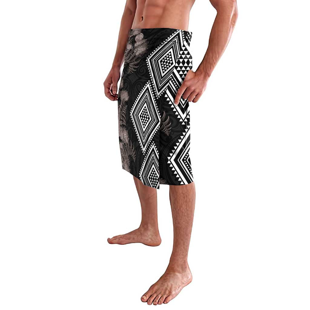 Aotearoa Tukutuku Motif Lavalava Pohutukawa and Fern Leaves Grayscale Color