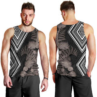 Aotearoa Tukutuku Motif Men Tank Top Pohutukawa and Fern Leaves Grayscale Color