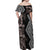 Aotearoa Tukutuku Motif Off Shoulder Maxi Dress Pohutukawa and Fern Leaves Grayscale Color
