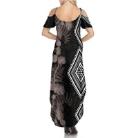 Aotearoa Tukutuku Motif Summer Maxi Dress Pohutukawa and Fern Leaves Grayscale Color LT03 - Polynesian Pride