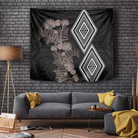 Aotearoa Tukutuku Motif Tapestry Pohutukawa and Fern Leaves Grayscale Color