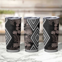 Aotearoa Tukutuku Motif Tumbler Cup Pohutukawa and Fern Leaves Grayscale Color