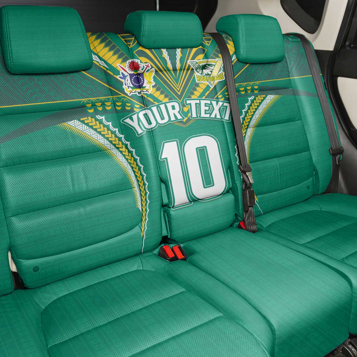 Custom Cook Islands Rugby Back Car Seat Cover Tatau Art Sport Style Green Color
