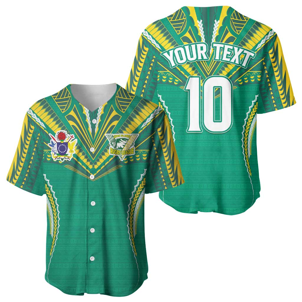 Custom Cook Islands Rugby Baseball Jersey Tatau Art Sport Style Green Color LT03 - Polynesian Pride