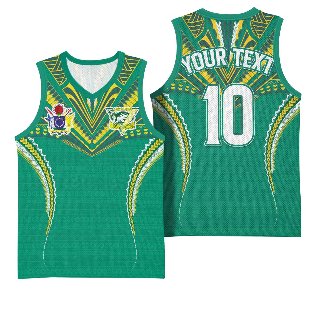 Custom Cook Islands Rugby Basketball Jersey Tatau Art Sport Style Green Color
