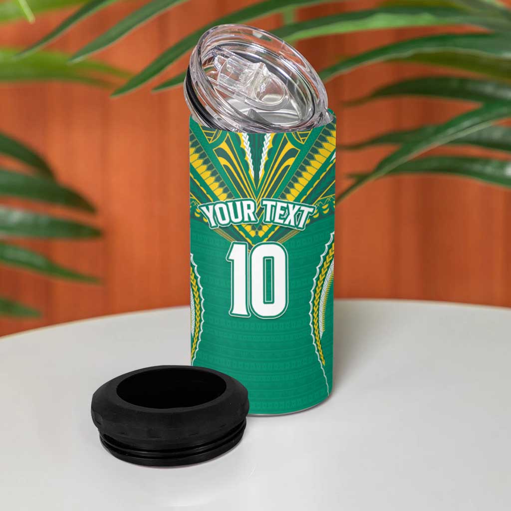 Custom Cook Islands Rugby 4 in 1 Can Cooler Tumbler Tatau Art Sport Style Green Color LT03 - Polynesian Pride