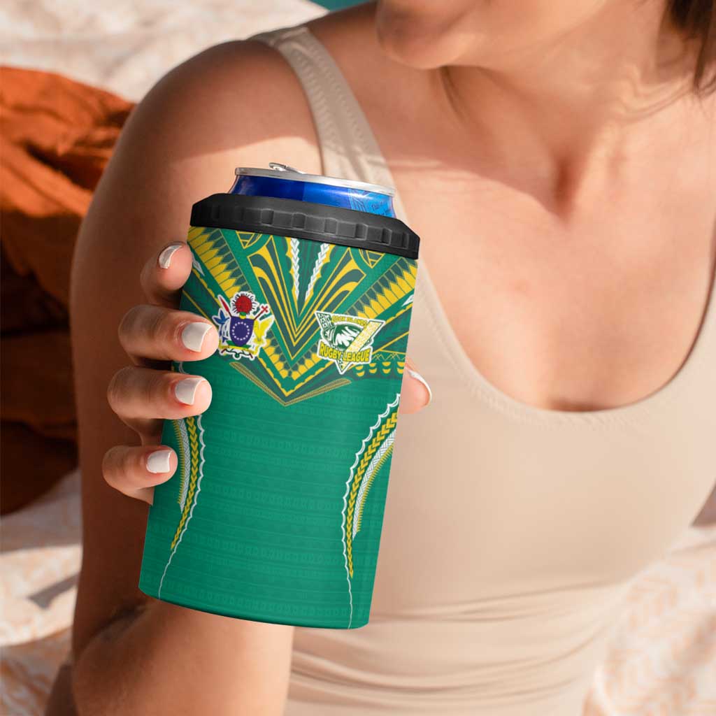 Custom Cook Islands Rugby 4 in 1 Can Cooler Tumbler Tatau Art Sport Style Green Color LT03 - Polynesian Pride