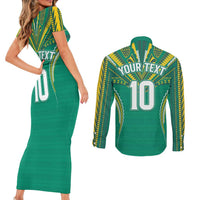 Custom Cook Islands Rugby Couples Matching Short Sleeve Bodycon Dress and Long Sleeve Button Shirt Tatau Art Sport Style Green Color LT03 - Polynesian Pride