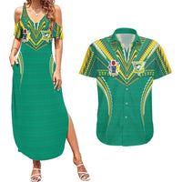 Custom Cook Islands Rugby Couples Matching Summer Maxi Dress and Hawaiian Shirt Tatau Art Sport Style Green Color LT03 Green - Polynesian Pride