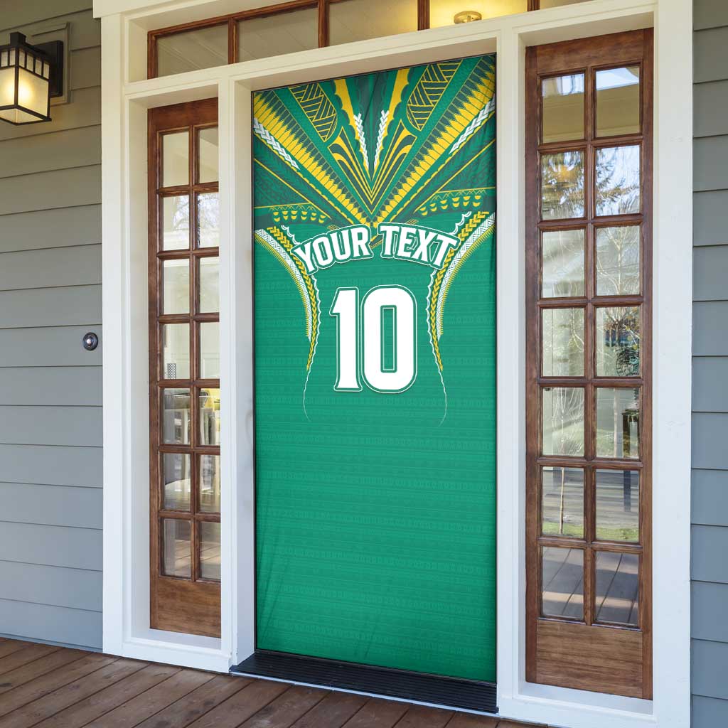 Custom Cook Islands Rugby Door Cover Tatau Art Sport Style Green Color