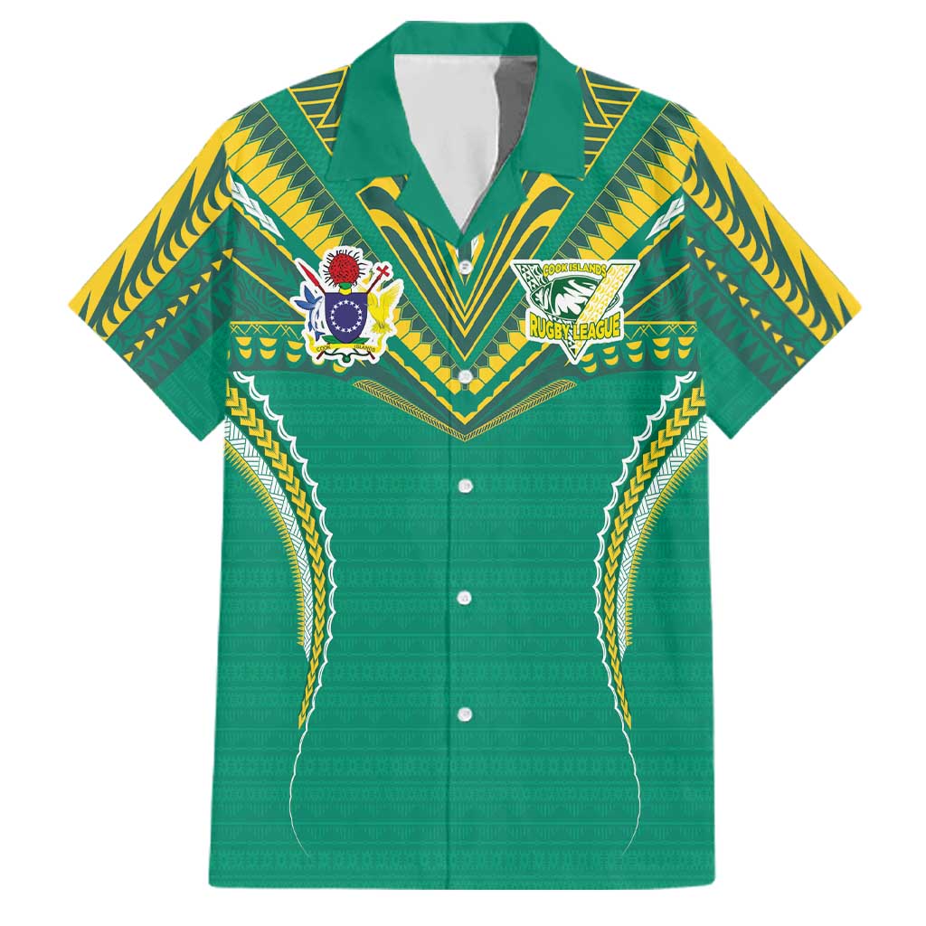 Custom Cook Islands Rugby Family Matching Mermaid Dress and Hawaiian Shirt Tatau Art Sport Style Green Color LT03 Dad's Shirt - Short Sleeve Green - Polynesian Pride