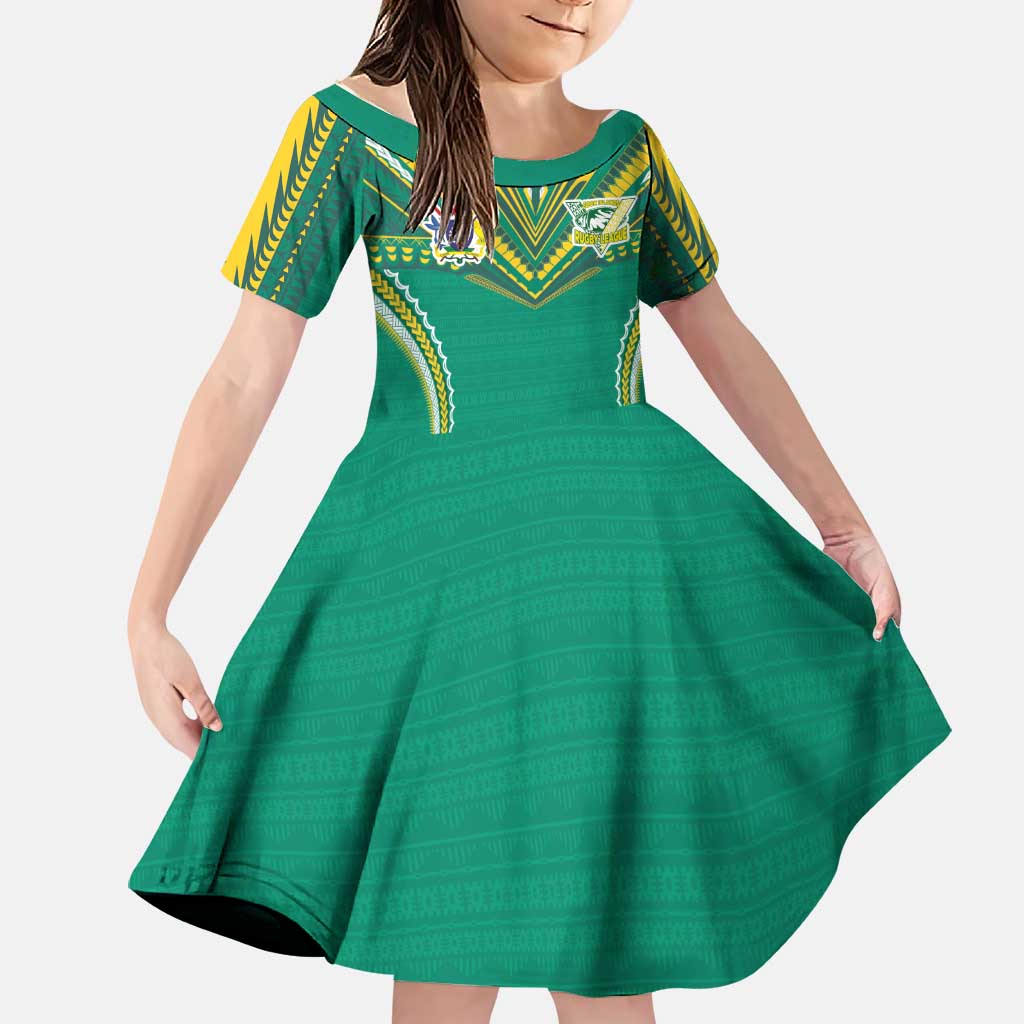Custom Cook Islands Rugby Family Matching Summer Maxi Dress and Hawaiian Shirt Tatau Art Sport Style Green Color LT03 Daughter's Dress Green - Polynesian Pride