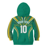 Custom Cook Islands Rugby Kid Hoodie Tatau Art Sport Style Green Color