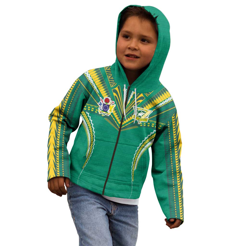 Custom Cook Islands Rugby Kid Hoodie Tatau Art Sport Style Green Color