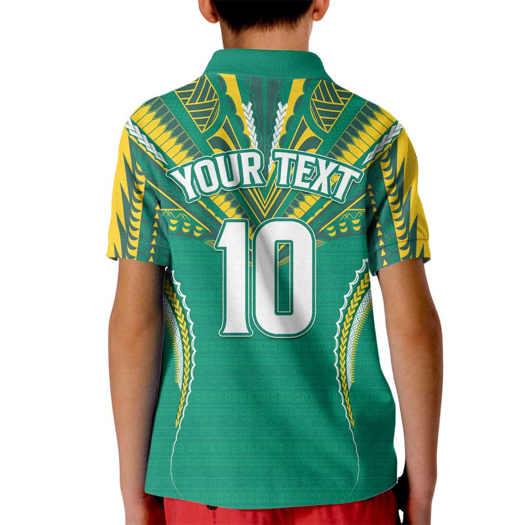 Custom Cook Islands Rugby Kid Polo Shirt Tatau Art Sport Style Green Color