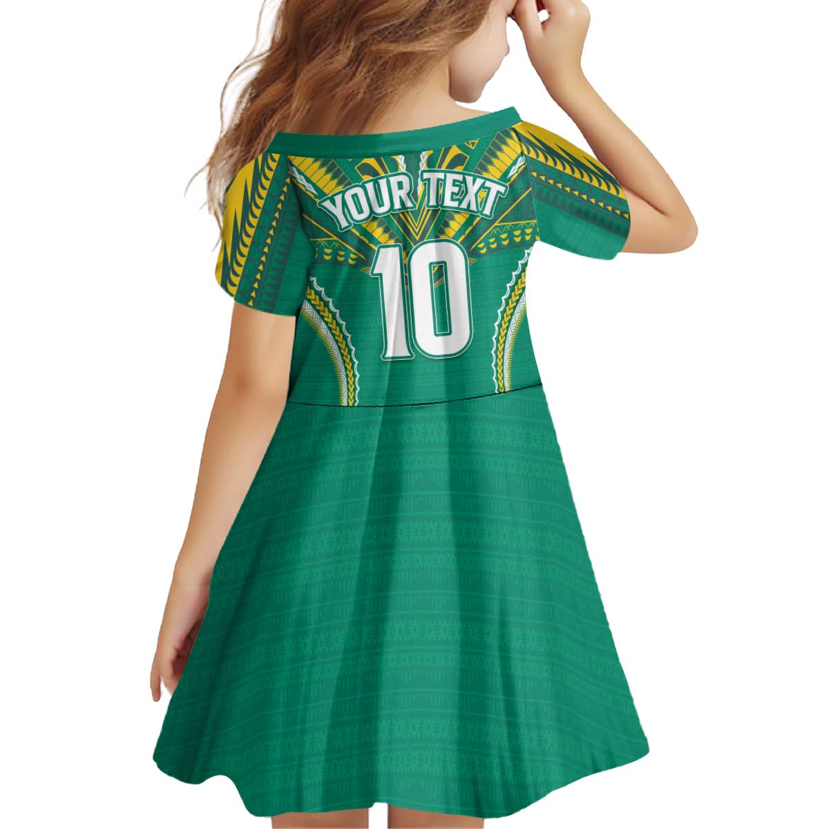 Custom Cook Islands Rugby Kid Short Sleeve Dress Tatau Art Sport Style Green Color