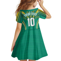 Custom Cook Islands Rugby Kid Short Sleeve Dress Tatau Art Sport Style Green Color