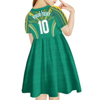 Custom Cook Islands Rugby Kid Short Sleeve Dress Tatau Art Sport Style Green Color