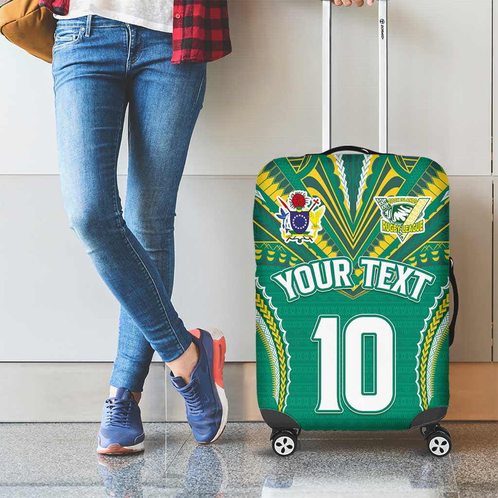 Custom Cook Islands Rugby Luggage Cover Tatau Art Sport Style Green Color