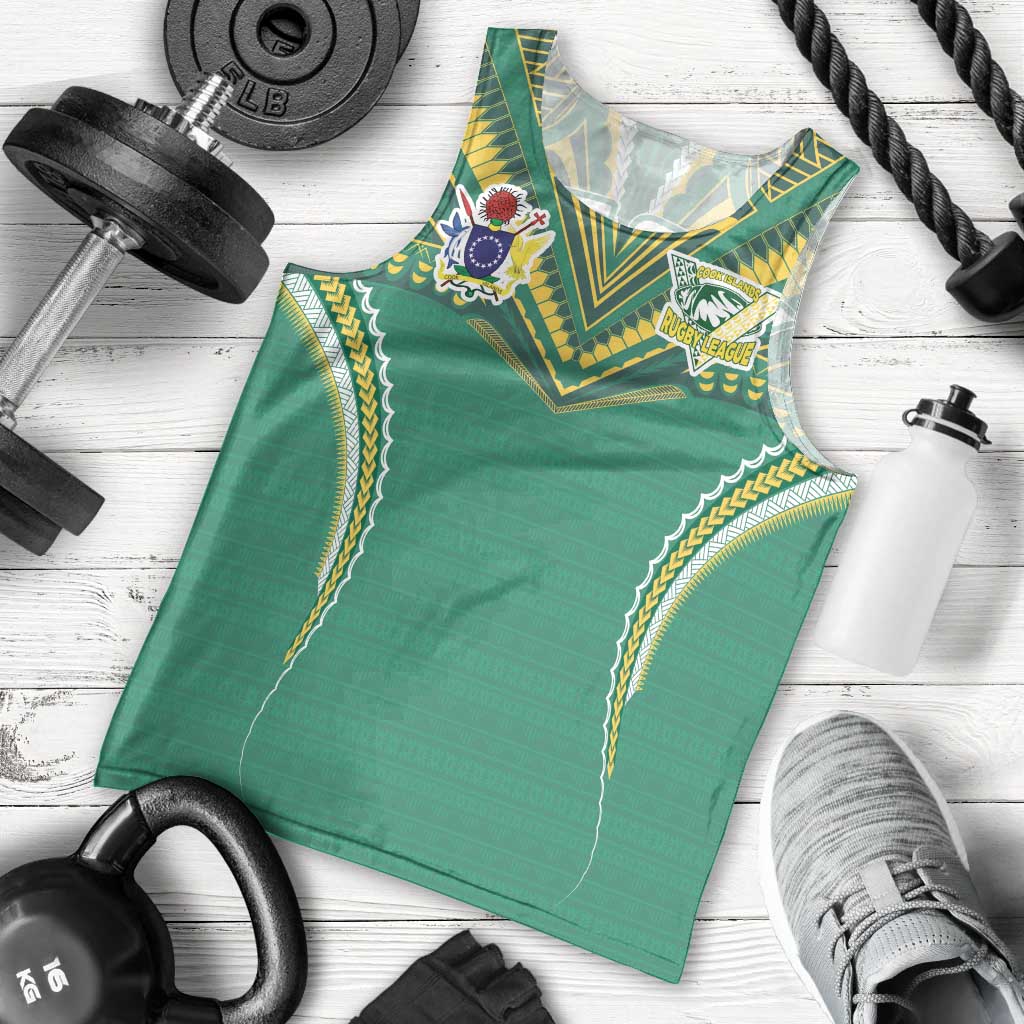 Custom Cook Islands Rugby Men Tank Top Tatau Art Sport Style Green Color