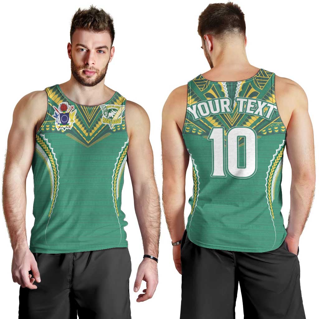 Custom Cook Islands Rugby Men Tank Top Tatau Art Sport Style Green Color