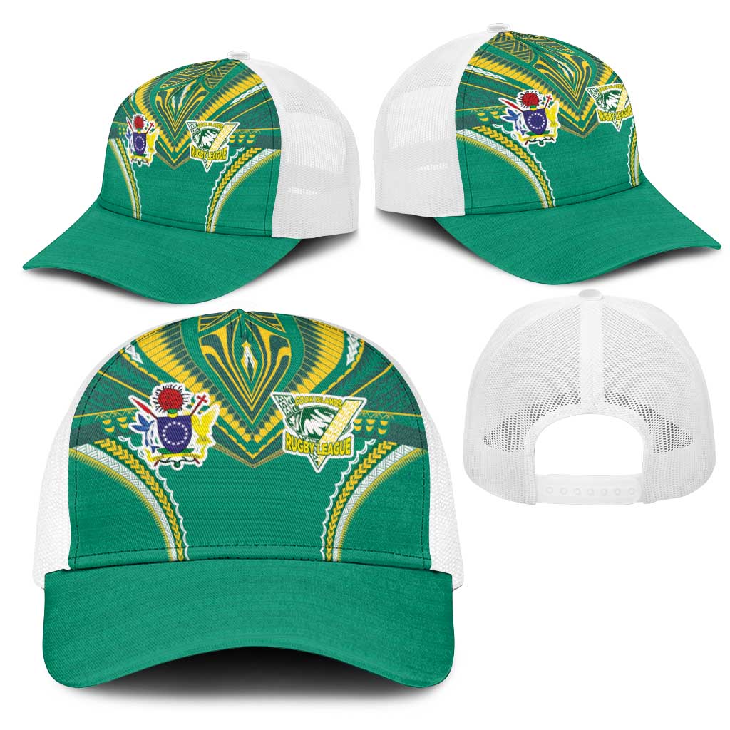 Cook Islands Rugby Mesh Trucker Cap Tatau Art Sport Style Green Color