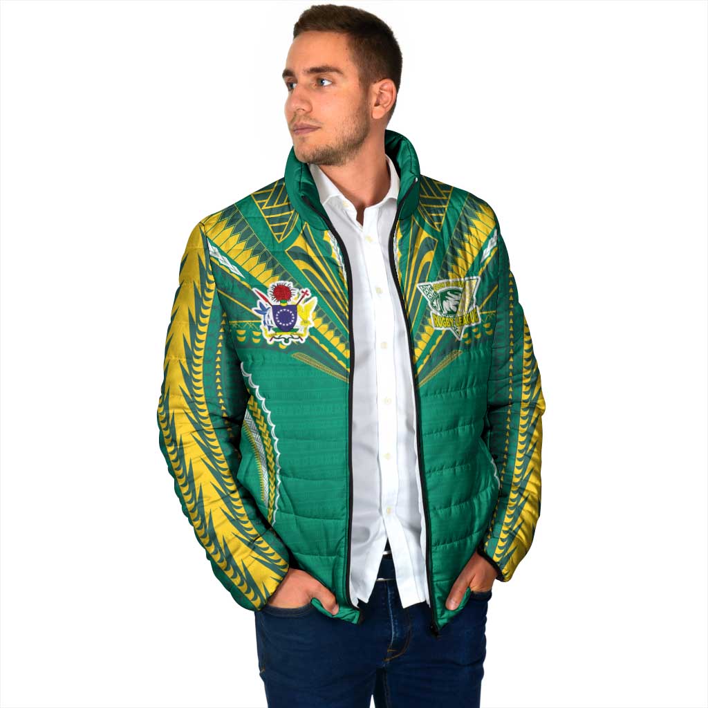 Custom Cook Islands Rugby Padded Jacket Tatau Art Sport Style Green Color