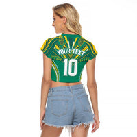 Custom Cook Islands Rugby Raglan Cropped T Shirt Tatau Art Sport Style Green Color