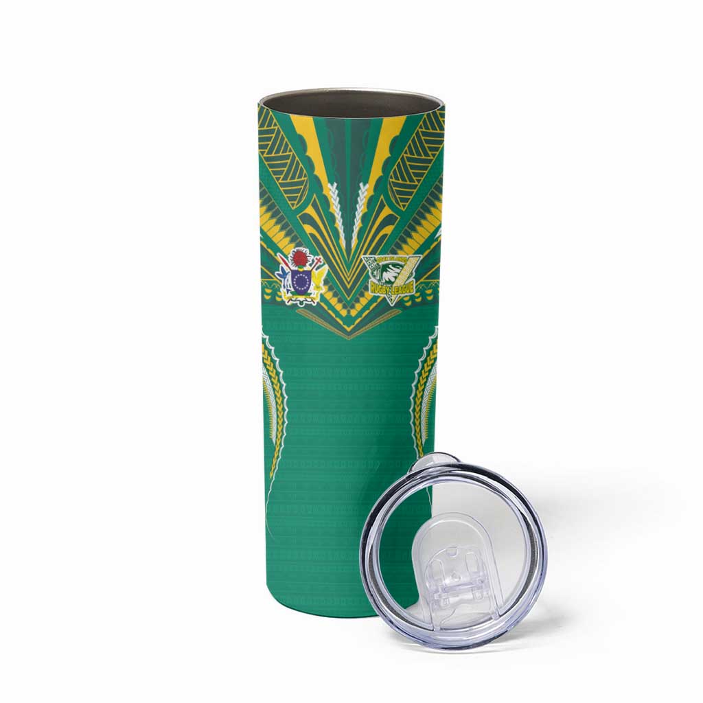 Custom Cook Islands Rugby Skinny Tumbler Tatau Art Sport Style Green Color LT03 - Polynesian Pride