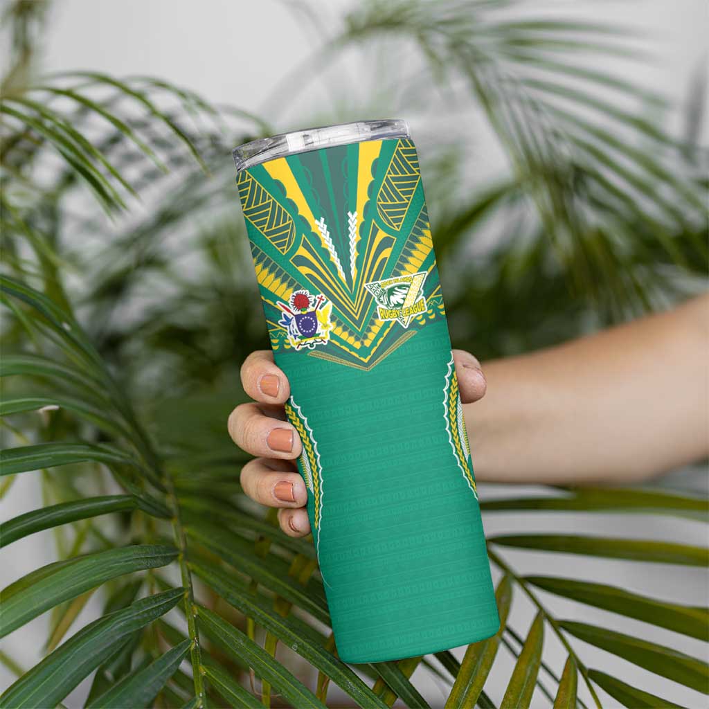 Custom Cook Islands Rugby Skinny Tumbler Tatau Art Sport Style Green Color LT03 - Polynesian Pride