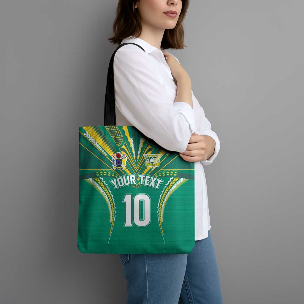 Custom Cook Islands Rugby Tote Bag Tatau Art Sport Style Green Color