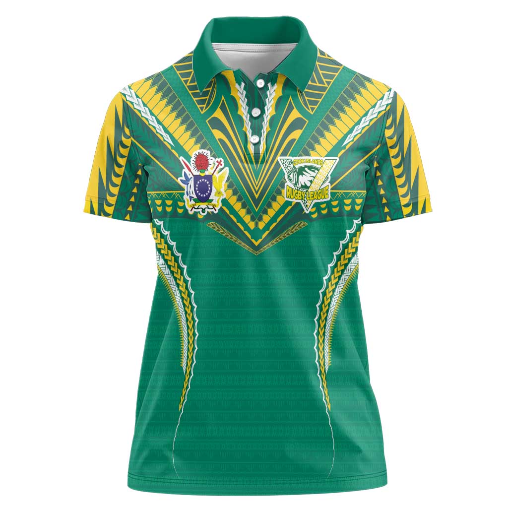 Custom Cook Islands Rugby Women Polo Shirt Tatau Art Sport Style Green Color