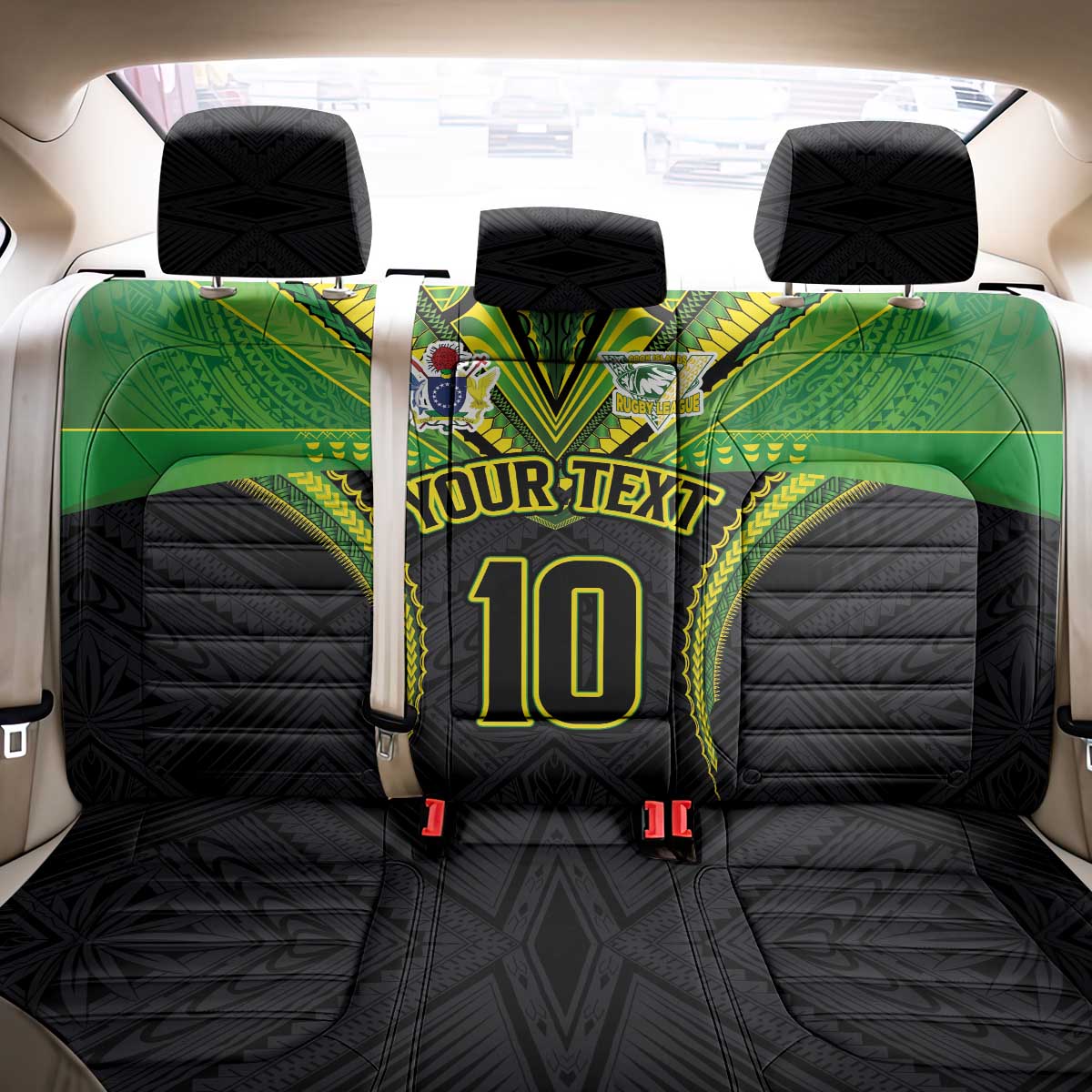 Custom Cook Islands Rugby Back Car Seat Cover Tatau Art Sport Style Black Color